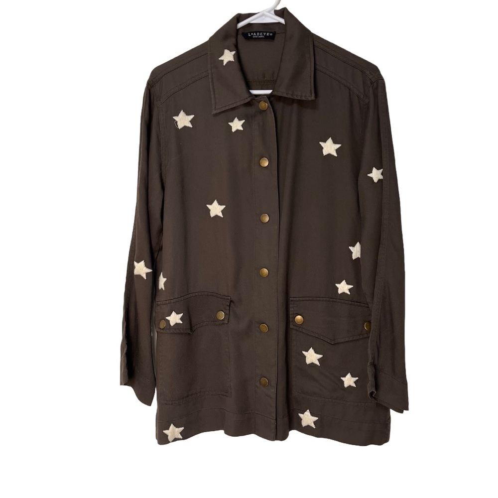L’A Beye Women's Military Star-Embellished Jacket Sz S Olive green